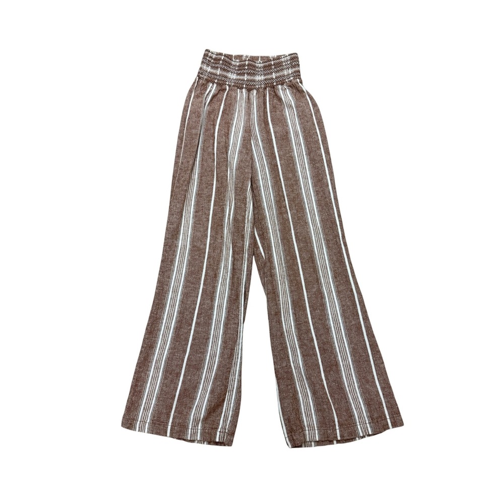 Rewash Pants Womens Small Brown Striped Smocked Waist Linen Blend Wide Leg